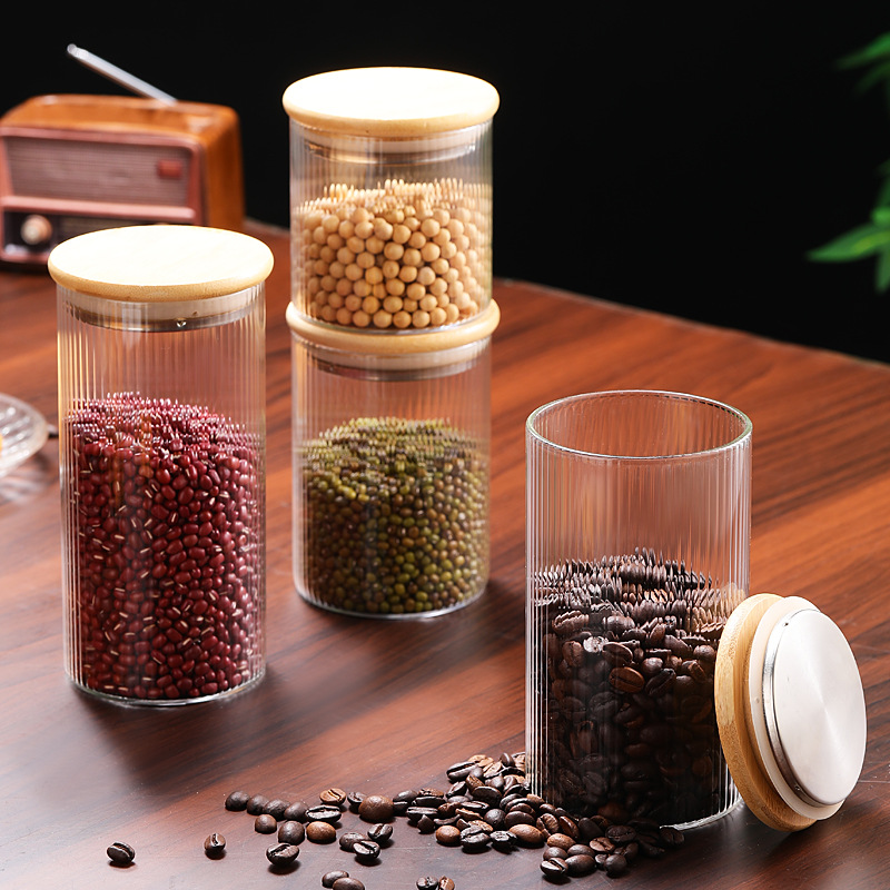 Household Sealed Glass Storage Jar Large Size Storage Bottle Grain Cereal Jar Bamboo Wood Lid Tea Jar Candy Jar