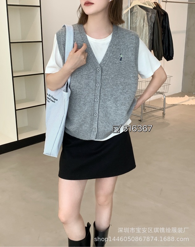 琪镌绘制针织马甲女外搭秋季新款马夹背心毛衣开衫坎肩上衣516367|undefined