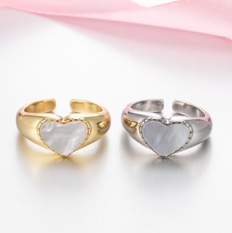 Retro Heart Shape Shell Copper Plating Open Ring 1 Piece