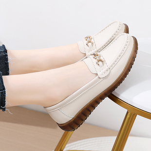 Cow Tendon Bottom Mother's Shoes, Spring and Autumn Leather Shoes, Women's Shoes, Middle-Aged and Elderly Soft-Soled Beanie Shoes
