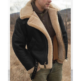 Original Ecology Pu Coat European and American Winter Imitation Fur Fleece-Lined High-Quality Fur All-In-One Men's Coat