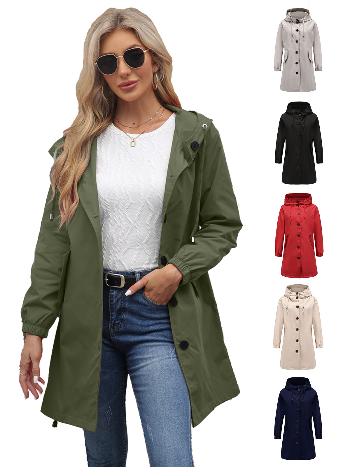 Autumn and Winter New Water-Repellent Hooded Windbreaker Women's Casual Long Outwear Women's Loose Large Size Outdoor Windbreaker 23