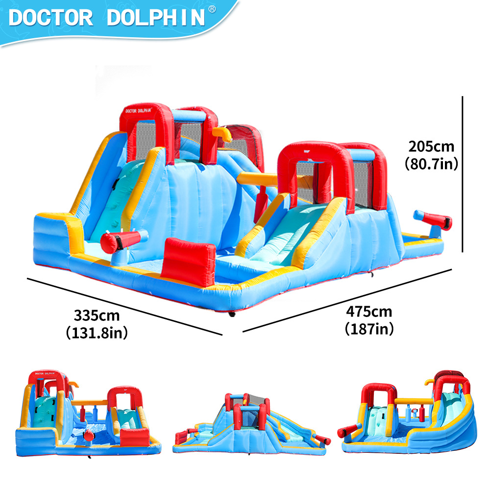 Doctor Delfín | Castillo inflable para niños, pequeño castillo inflable para el hogar, fiesta infantil, tobogán inflable con rociador de agua, piscina de olas
