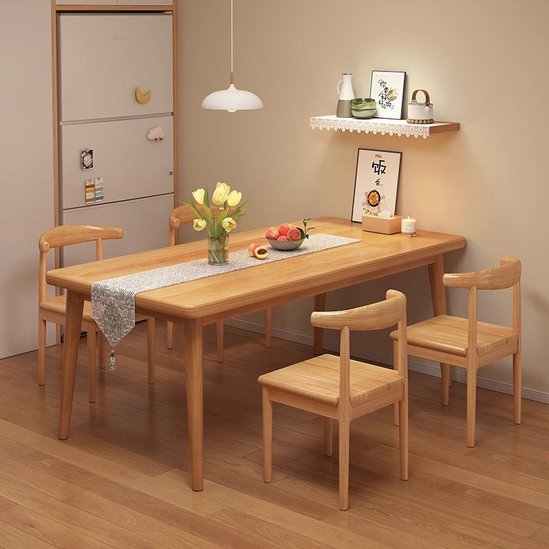 实木腿餐桌家用小户型出租房用客厅吃饭桌子面馆餐厅商用桌椅组合