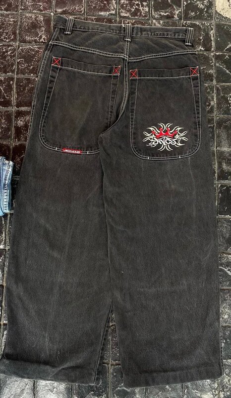 跨境电商JNCO Y2K宽松牛仔裤男士复古刺绣嘻哈街头原宿男士阔腿裤|undefined