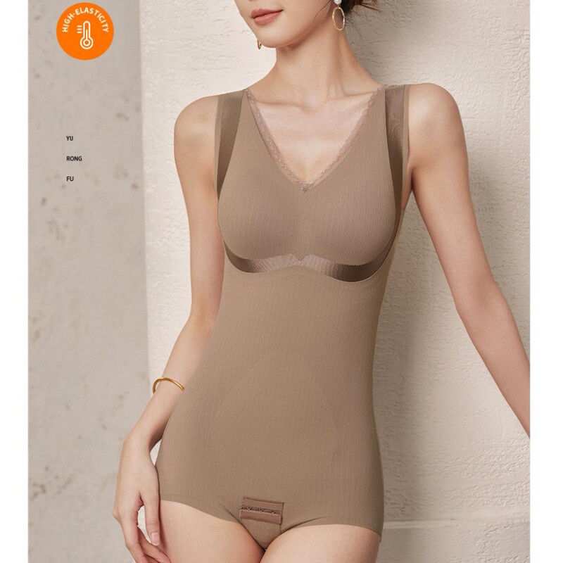 Autumn and Winter Large Size Brushed Warm Body-Shaping Jumpsuit Thickeneded with Chest Pad Tight-Fitting Tummy-Tightening Butt-Lifting Women's Base Intimates