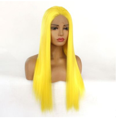 Peluca de comercio exterior, casco de encaje delantero de fibra química europea y americana, corte medio amarillo, fabricante de cabello largo y liso LW0121