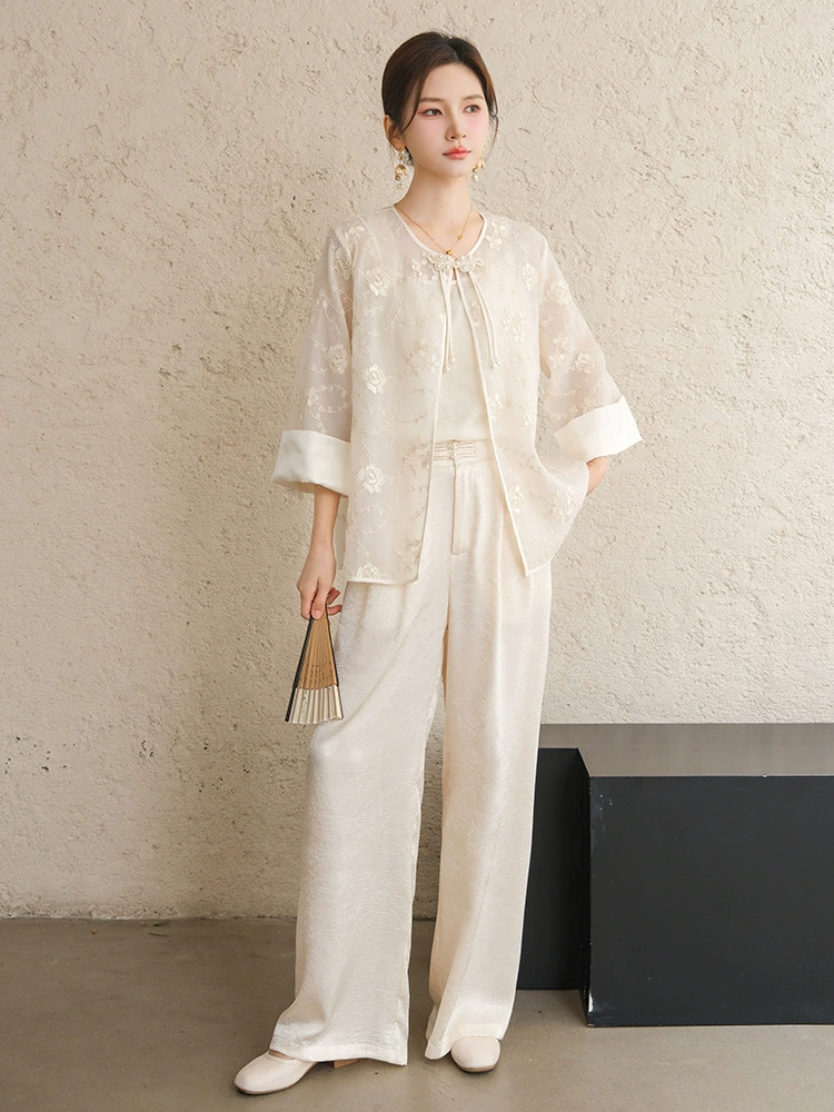 Trousers, white Hanfu, Chinese style