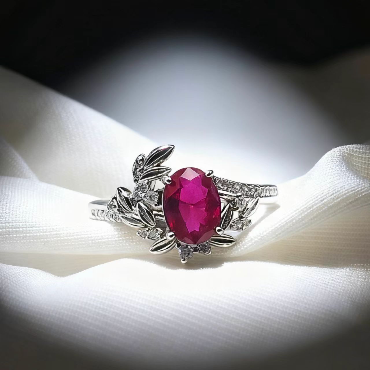New Jewelry: Egg-shaped Cultivated Ruby Ring, Niche High-end Colored Gemstone Red Corundum Open Ring_voghion.com