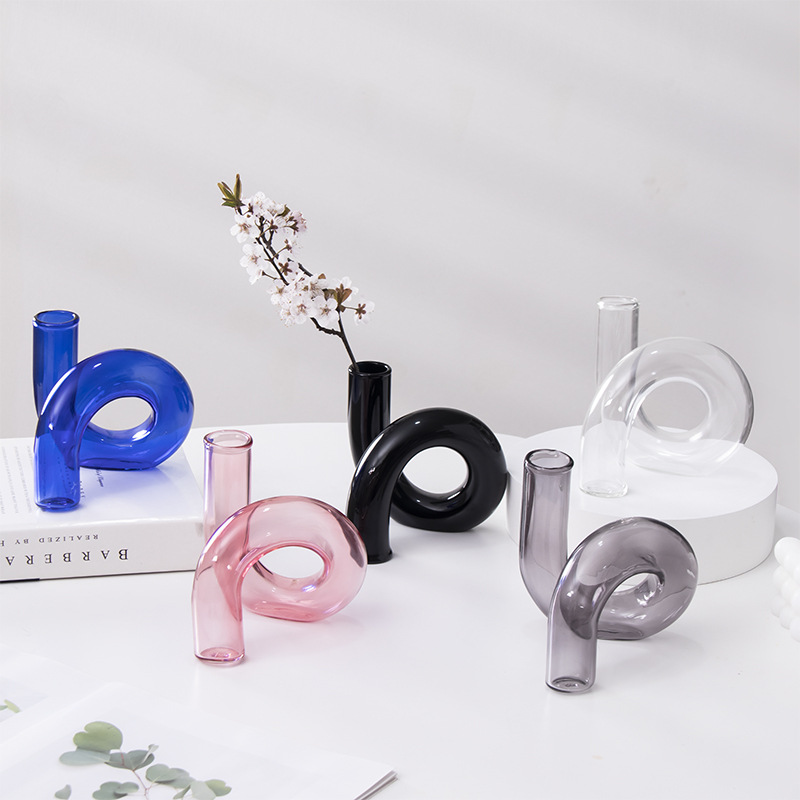 Flores de vidrio de forma diferente de color ornamentos de estilo nórdico irregular arreglos florales creativos para el hogar ornamentos de flor de sala de estar