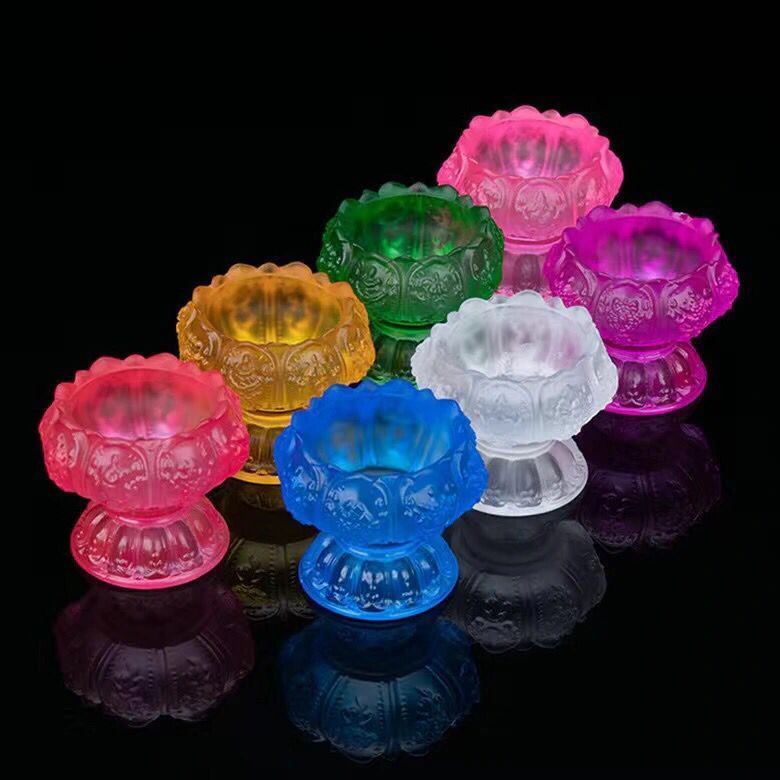 莲花灯烛台家用供灯佛前圣莲琉璃长明灯座酥油灯底座七彩玻璃灯座|undefined