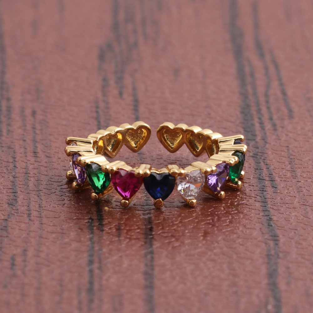 Fashion Heart-shaped Copper Inlaid Zircon Ring Wholesale display picture 5