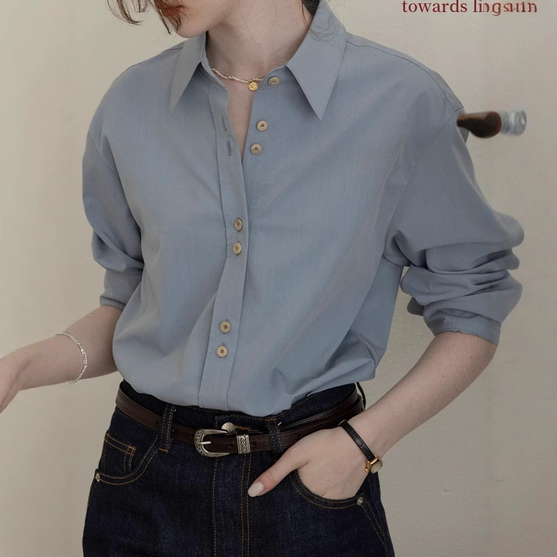 Dailyrat "Frida's Rose" Suede Forged Women's Back Embroidered French Commuter Long Sleeve Shirt Dailyrat "Frida's Rose" Suede Forged Women's Back Embroidered French Commuter Long Sleeve Shirt