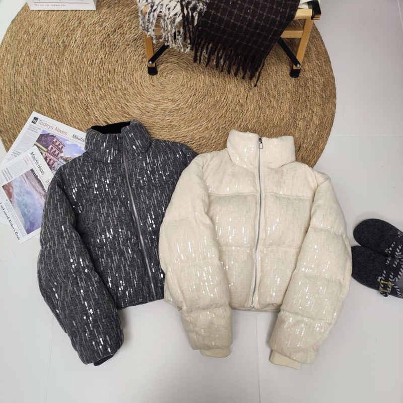 Stand Collar Loose Sequin Sparkling Sweetheart Style Autumn and Winter New Simple and Elegant Short Warm 90% down Jacket for Women Stand Collar Loose Sequin Sparkling Sweetheart Style Autumn and Winter New Simple and Elegant Short Warm 90% down Jacket for Women