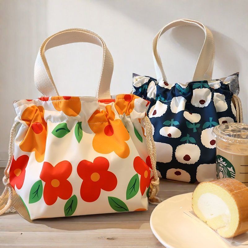 Bento con cordón, lonchera japonesa, bolso de trabajo, bolsillo portátil para estudiantes con bocas de arroz, lona linda impermeable