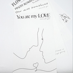 新款 白色網紅英文插畫花束包裝紙英文鮮花包花手工diy材料花店用