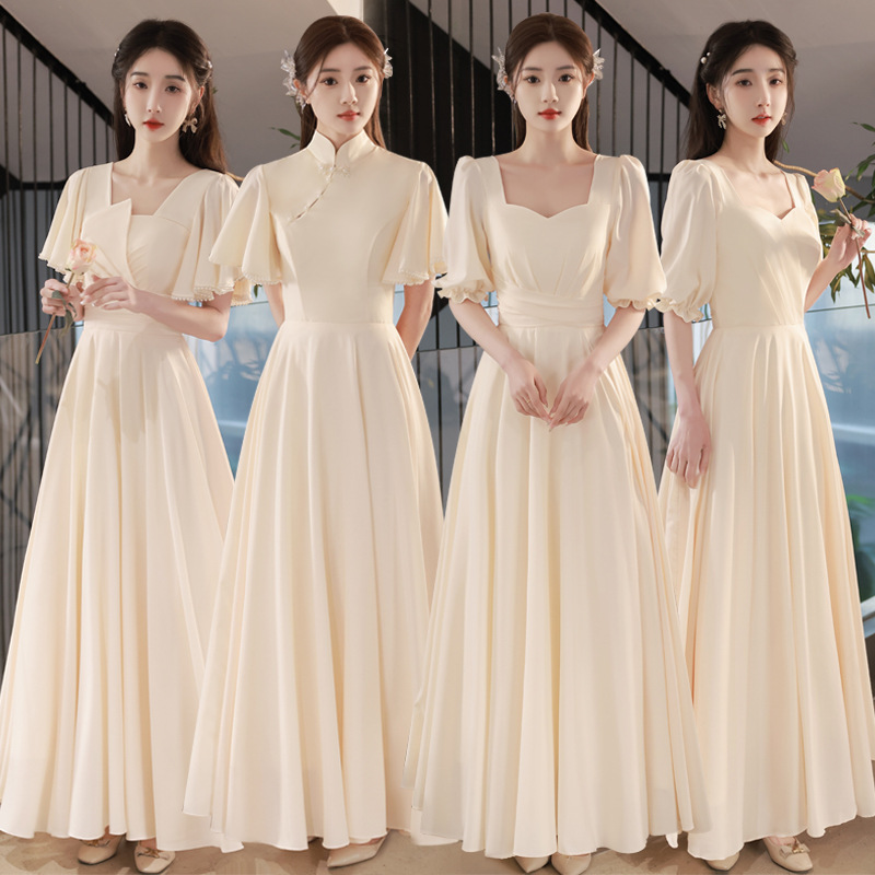 Champagne-Colored Bridesmaid Dress 2026 New Style Slimming Niche High-End Sister Group Dress Suitable for Petite Women for Everyday Wear