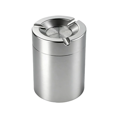 Car-mounted ashtray, rotating, fully enclosed, creative, anti-spill, light luxury aluminum alloy with lid, suitable for home and office use (Car ashtray) - aluminum-alloy-ashtray-silver