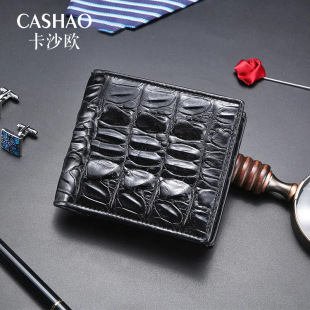 CASHAO短款钱包正宗鳄鱼皮男士真皮二折大容量钱夹时尚横款皮夹-阿里巴巴