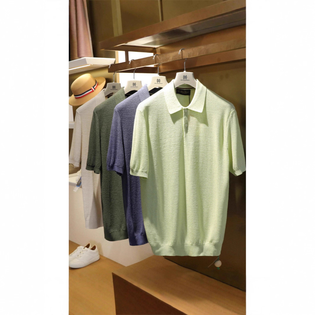 Italian 2025 New Summer Style Tencel Linen Blended Breathable and Cool Knitted Short-Sleeved Polo Shirt for Men 1200
