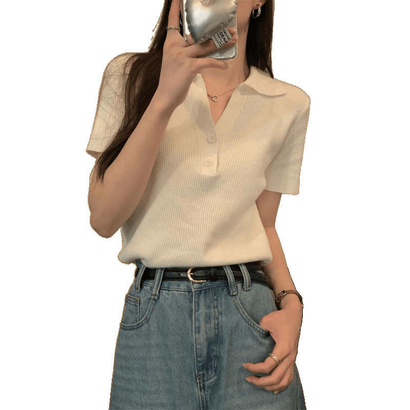 夏季2025新款领纯欲小衫纽扣高级设计感别致短袖冰丝针织上衣|undefined
