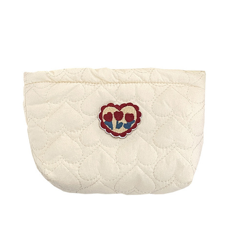 Ins Embroidered Storage Bag with Quilted Heart Portable Small Capacity Handbag Miscellaneous Bag Lipstick Storage Bag