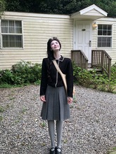 2025新款时尚套装翻领针织毛衣开衫女秋季高腰半身裙百褶裙两件套