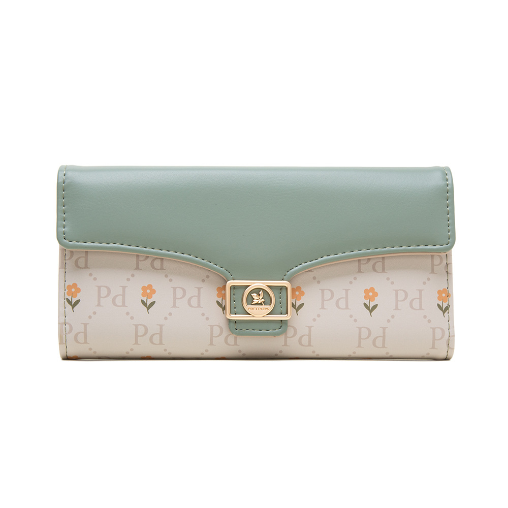 131g Weight Polyester Lining Material Women's Flower Pu Leather Buckle Wallets