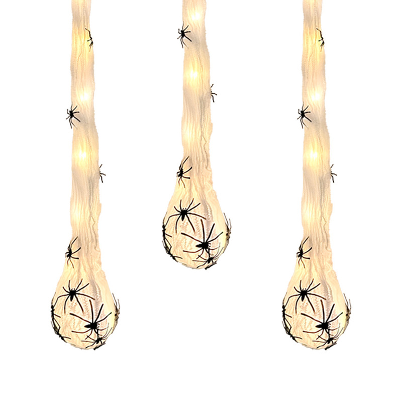 Halloween Spider Egg Glowing Decoration Hanging Party Indoor and Outdoor Porch Lawn Horror White Chandelier Cotton Cross-Border