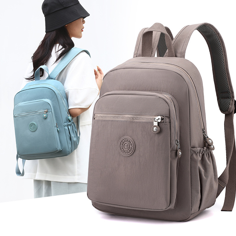 Schoolbag Women's Korean Style Fashion Women's Backpack Mother's Bag Large Capacity Nylon Cloth Schoolbag Solid Color Travel Small Backpack