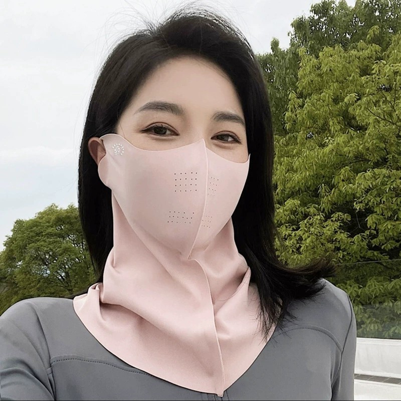 首をカバーする高見え日焼け止めマスク、夏用紫外線防止ネックプロテクター、女性用一体型アイスシルクフルフェイスサンシェード夏|undefined