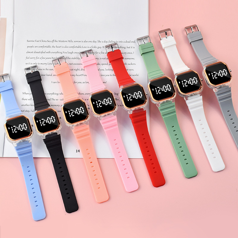 35g Weight Plastic Mirror Material Silica Gel Strap Material Watch Classification Number Display Type Cute Simple Style Solid Color Electronic Kids Watches