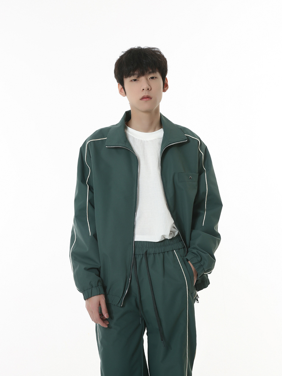 Mtlclothes ropa de Hombre | 2023 otoño nuevo americano pu Shuai lado rayado casual traje deportivo Suelto