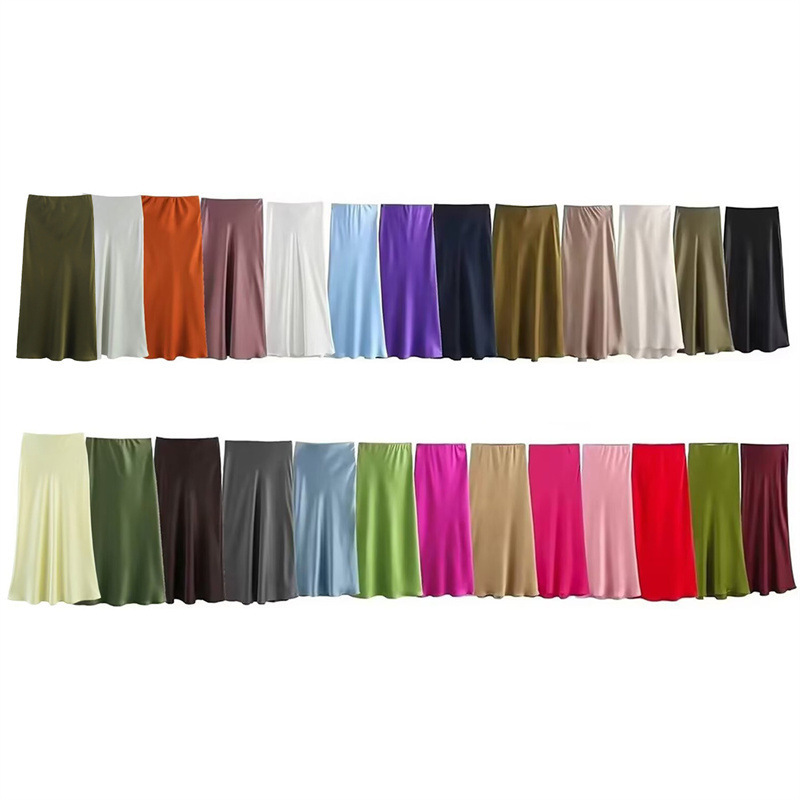 Foreign Trade 2025 Summer New Women's Clothing French Fashion Silk Satin Texture High Waist Long Skirt Women's 8632845