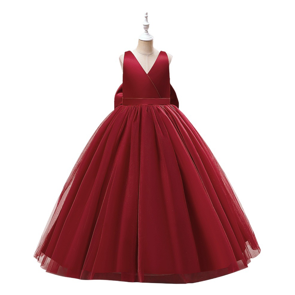 Comercio exterior nuevo vestido para niños vestido de princesa sin mangas de satén para niñas vestido de princesa de malla de arco de alta gama traje