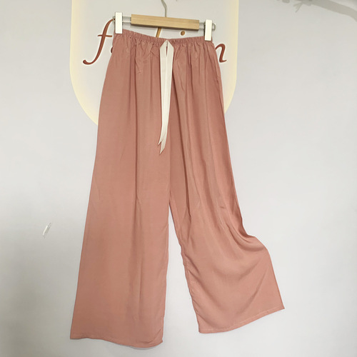 Pajama pants, cotton silk trousers, pregnant women's pajamas, pure rayon thin, wide-leg, seven-quarter single pants, home breathable, breathable and cool