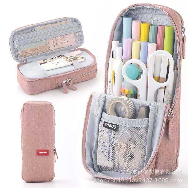 Bolsa de bolígrafo de gran capacidad para estudiantes de primaria simple serie de macarón bolsas de bolígrafo de separación multicapa multifuncional caja de papelería de alto valor facial