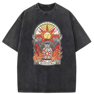 Retro Trendy Harajuku Style oversize Base Original Short-sleeved T-shirt Men's and Women's Same Style Old Washing and Printing Customization
