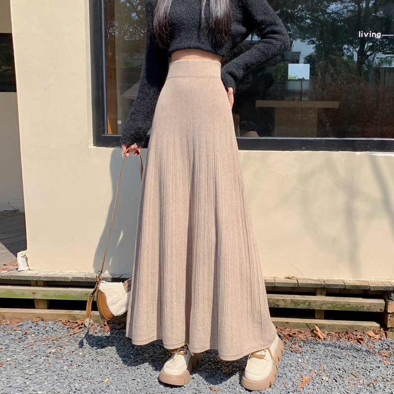 针织百褶半身裙女2025秋冬季新款遮肉显瘦垂感a字伞裙长裙大摆裙|undefined
