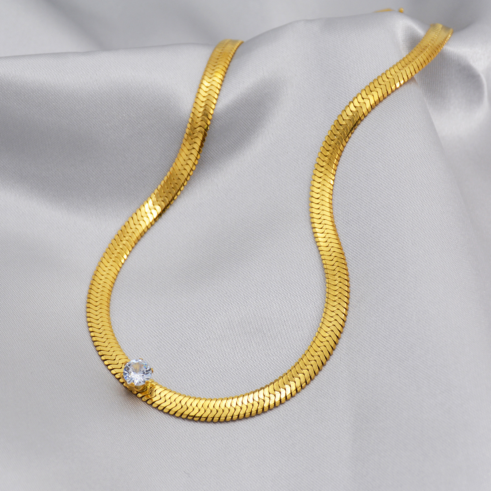 Fashion Geometric Stainless Steel Gold Plated Zircon Necklace
