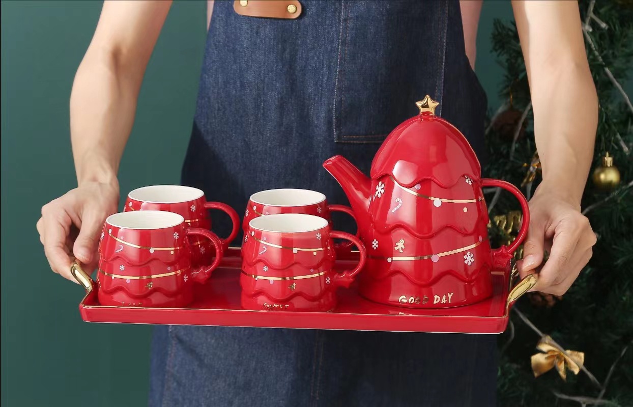 Creativo Estilo nórdico árbol de Navidad botella de agua fría cerámica hogar taza traje combinación de alta apariencia regalo de lujo ligero