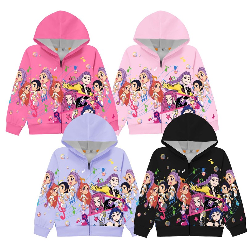 现货跨境 K-POP:猎魔女团2 印花 中大女童外套拉链连帽开衫36329|undefined