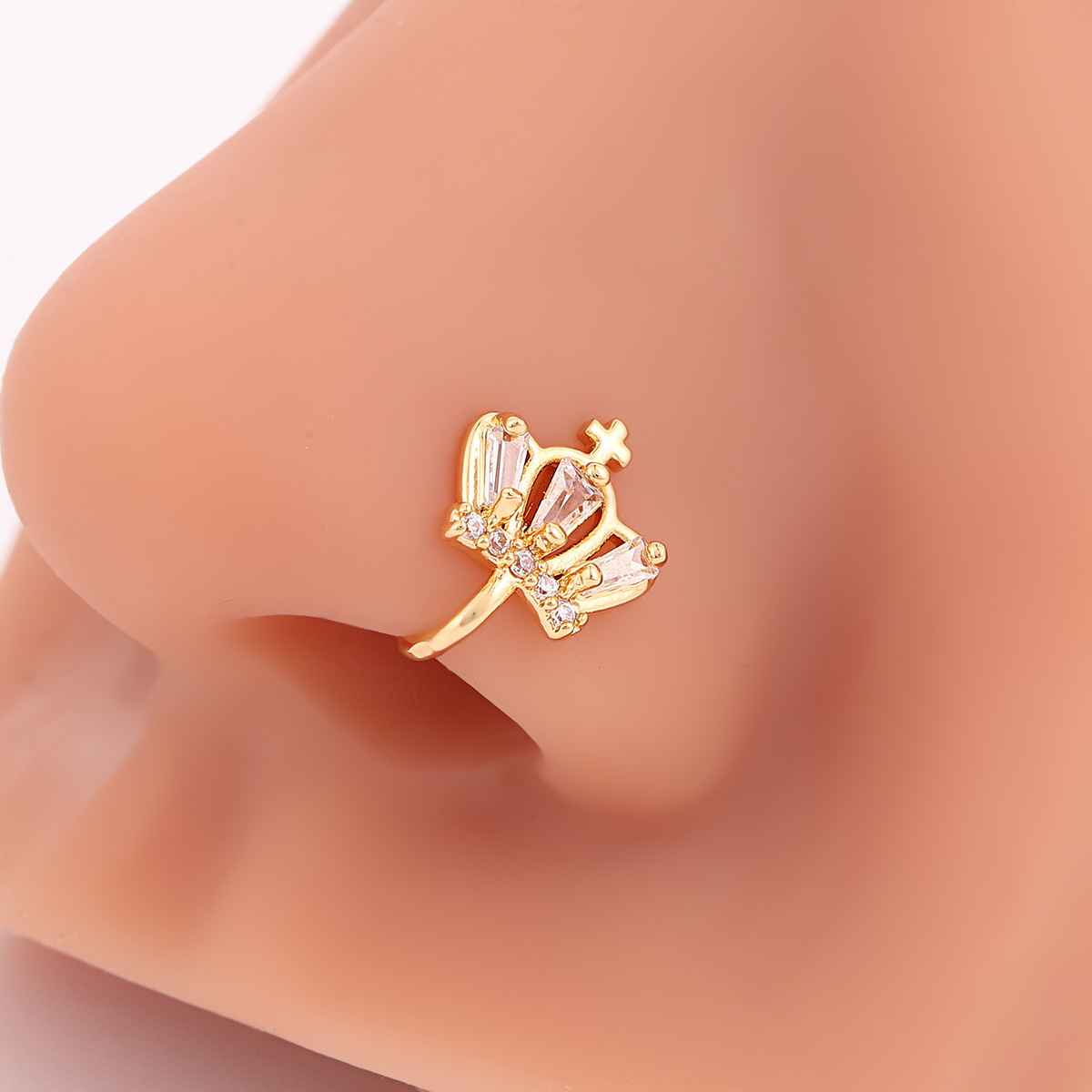Cross-Border European And American Style No Piercing U-Shaped Clip Fashion Creative Inlaid Zircon Cross Crown Stud_voghion.com