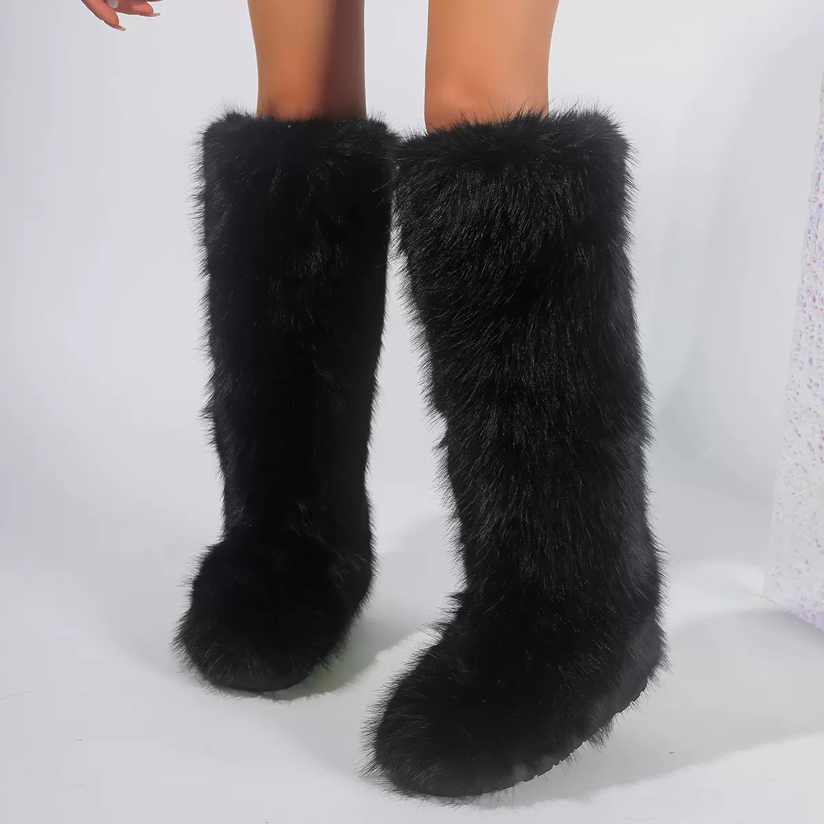 2024新款高筒靴及膝雪地靴女保暖仿狐狸毛靴子Y2K fur boots