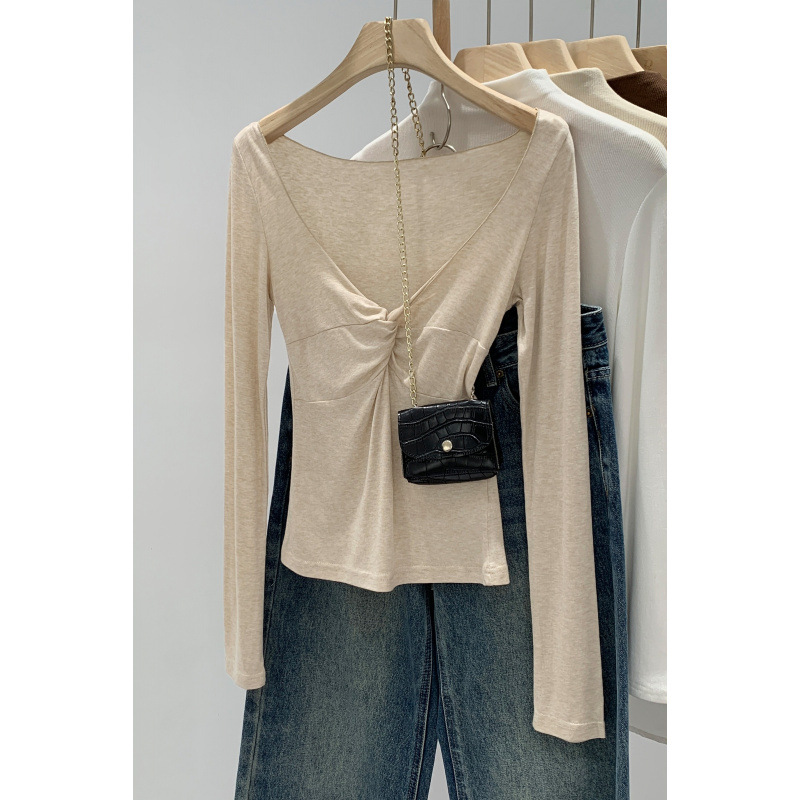 Korean Style Women's European Goods Lyocell Tencel Wool High-End Twisted V-Neck Bottoming Autumn and Winter 2025 New Inner Wear