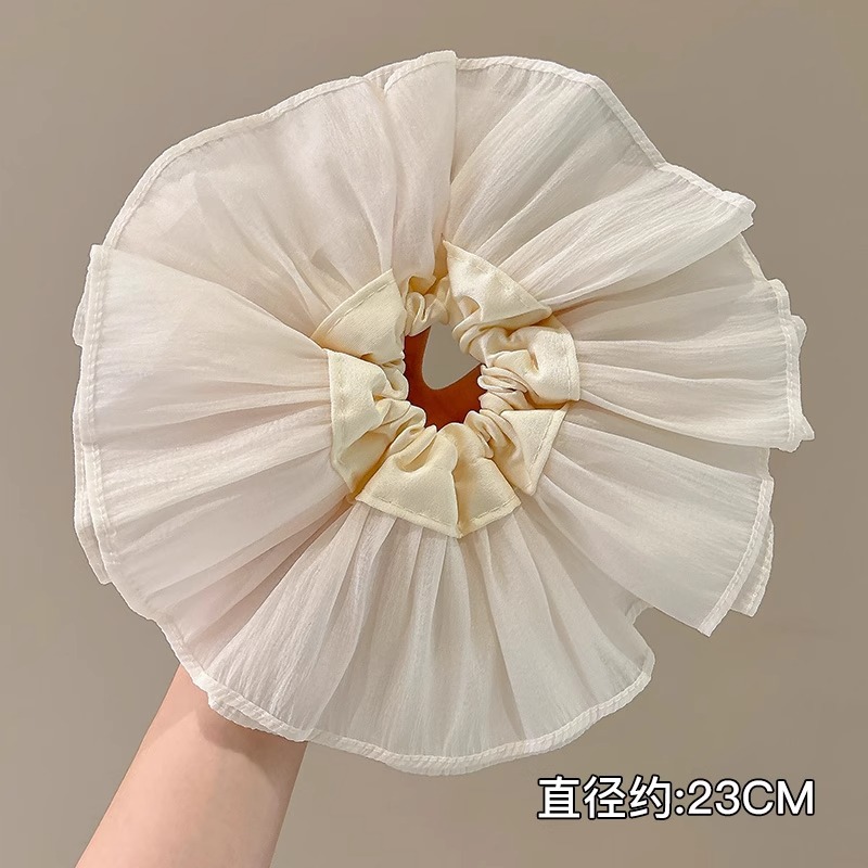 Anillo de pelo de intestino grueso súper grande coreano para mujer 2025 nuevo estilo de alta gama cordón de pelo de encaje plisado temperamento dulce cuerda de cabeza de flor