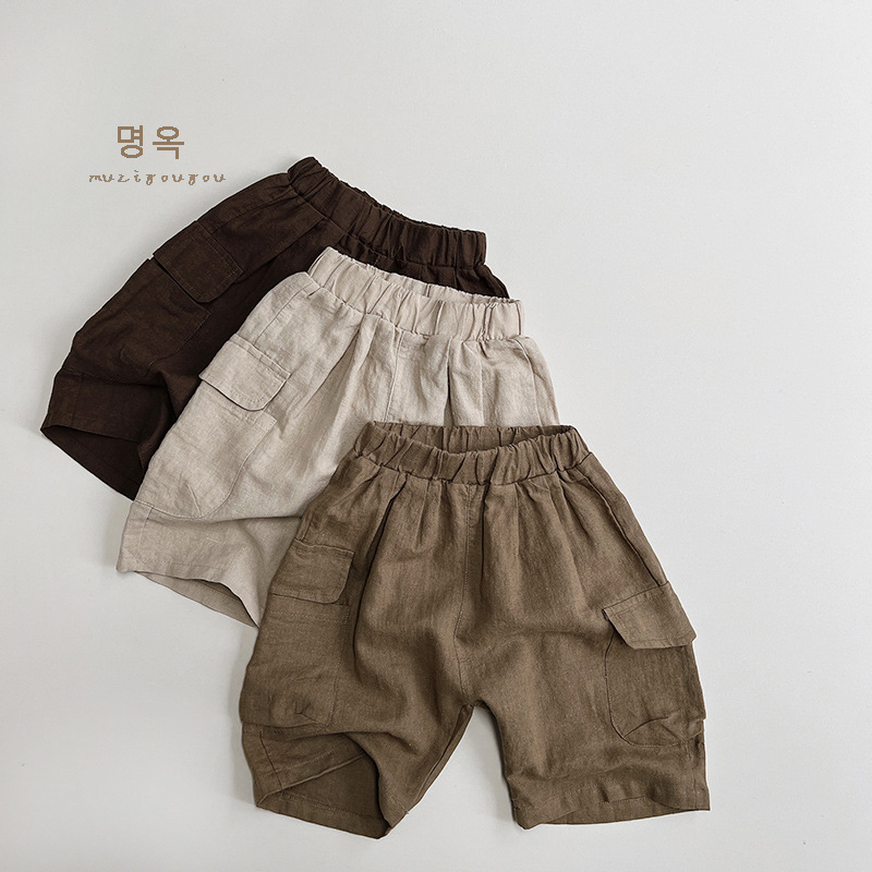 Cotton and Linen Trendy Style~26 Summer Children's Capri Pants Boys' Casual Cargo Shorts Girls' Japanese and Korean Style Pants