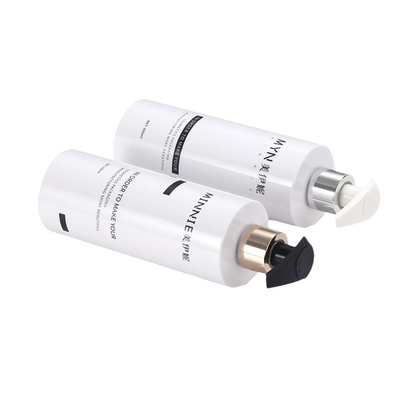 500ml blanco plana hombro PET ducha gel botella champú botella de plástico de aluminio bomba electroquímica cabeza 300ml cuerpo botella de leche
