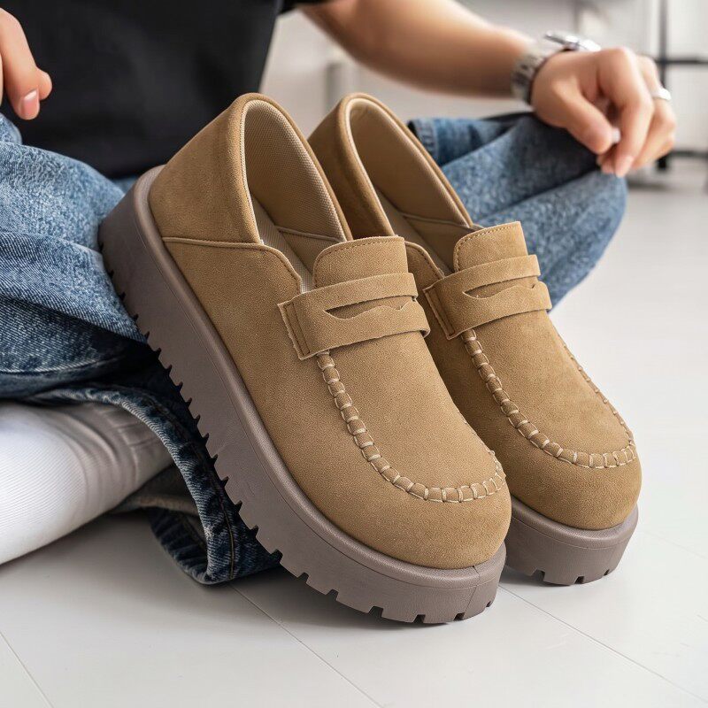 Giày lười nam da PU mũi tròn đế dày chống trượt, gót 3–5 cm — Xanh lá cây nhạtcolor, màu kaki, đen chi tiết 9