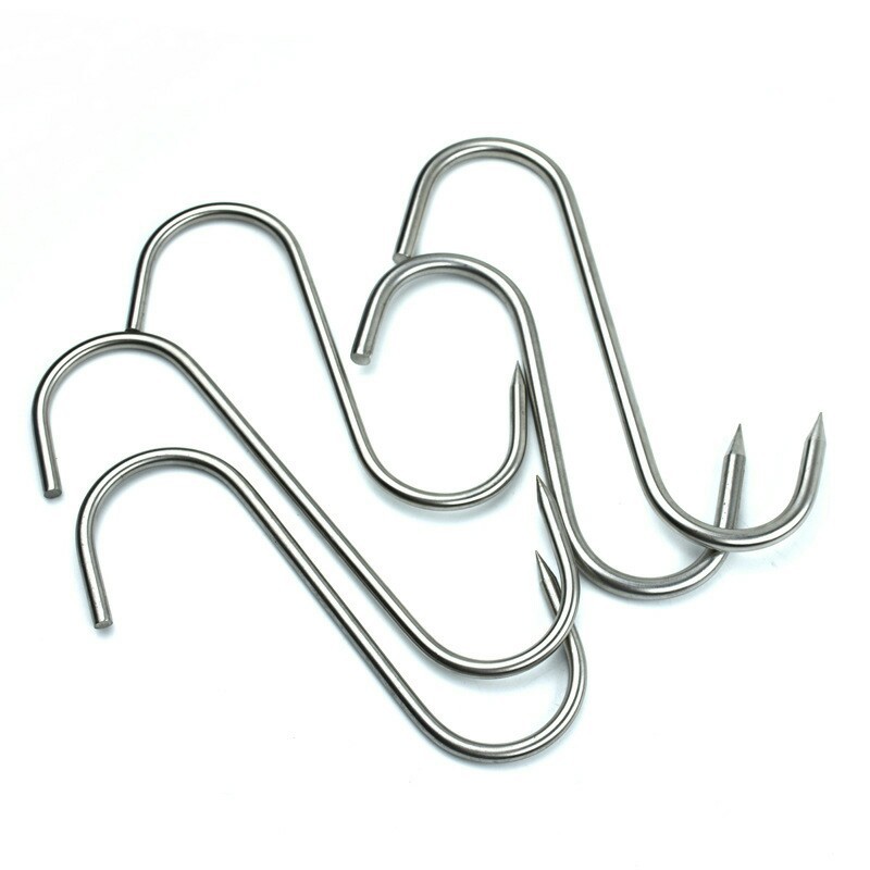S型挂肉钩子不锈钢加粗S型挂钩猪牛肉钩腊肉尖头钩烤鸭钩烧腊勾